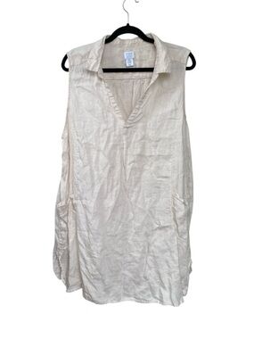Sigrid Olsen Sleeveless Linen Lagenlook Tunic Dress Cream 2X